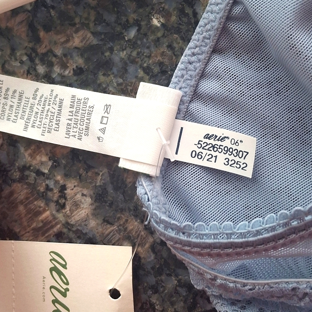 NEW aerie | Triangle 4 Strap Strappy Bralette Lace Floral Plunge Bra Blue Gold M - Picture 12 of 14